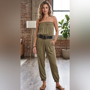 Guess jumpsuit strapless 100% Cupro utility safari chic cargo romper